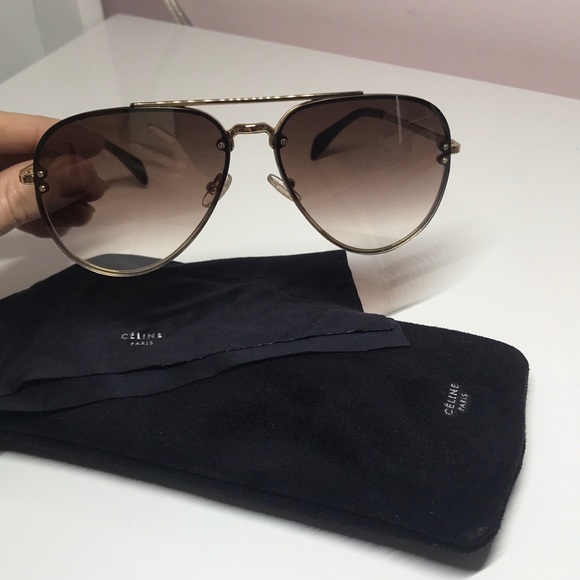CELINE Gold Metal Brown Silver Lens Aviator *MINT - Picture 5 of 8